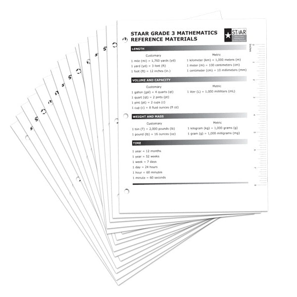 TEA Grade 3 Math Reference Chart 30-Pack