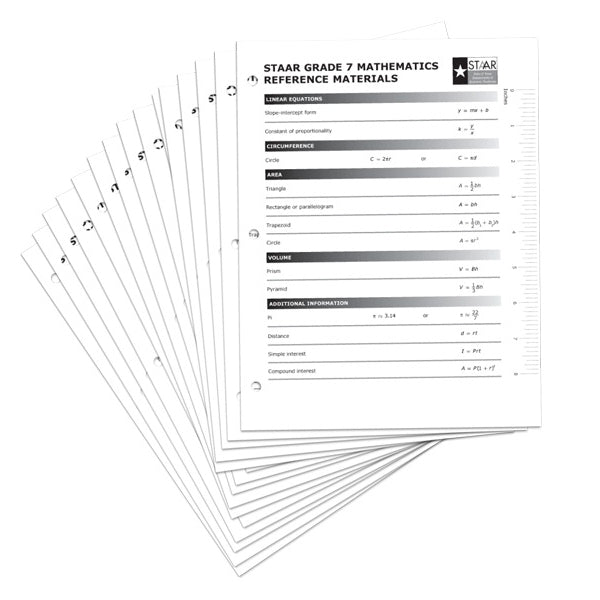 TEA Grade 7 Math Reference Chart 30-Pack