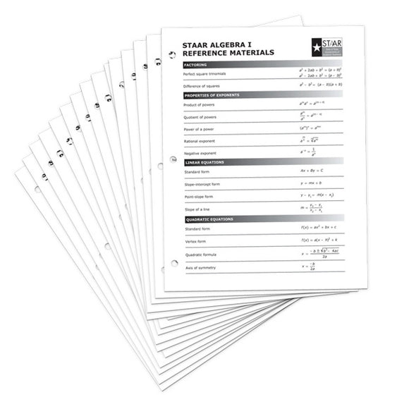 TEA Algebra I End-of-Course Reference Chart 30-Pack